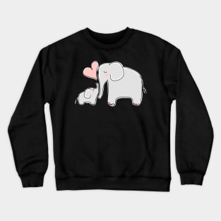 Mom and Baby Elephant with Pink Heart Crewneck Sweatshirt